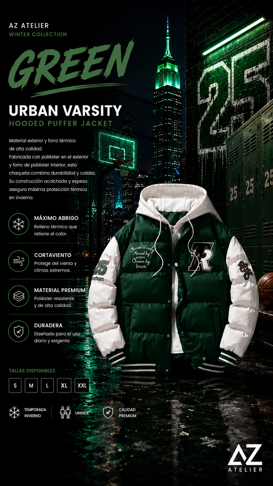 Urban Varsity Hooded Puffer Jacket