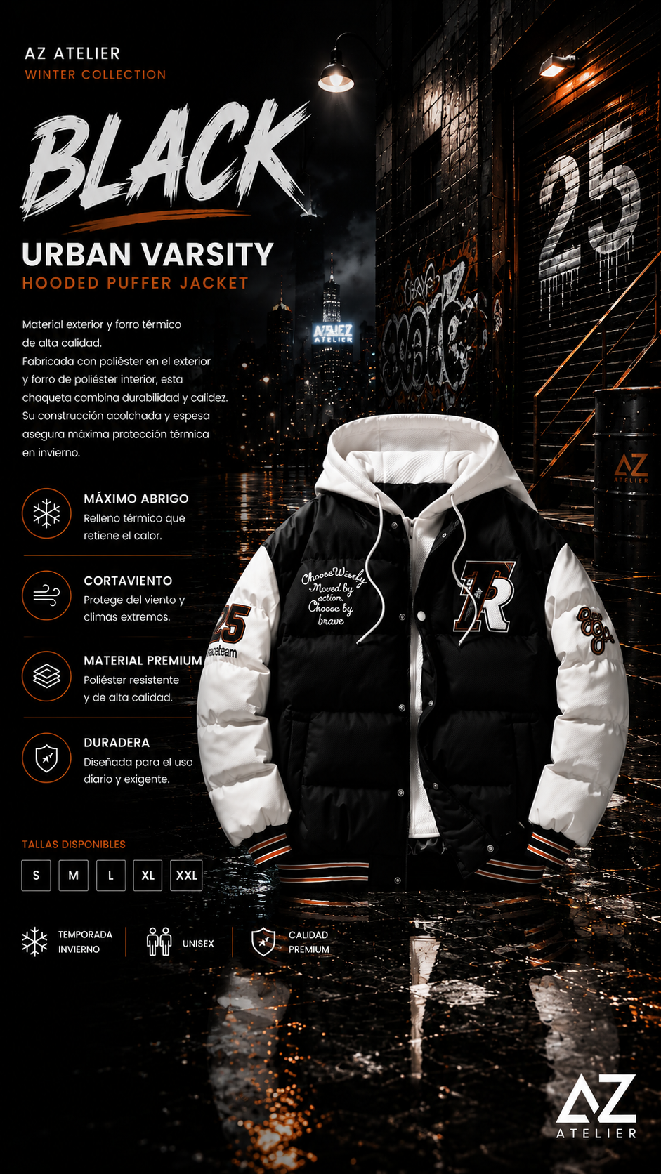 Urban Varsity Hooded Puffer Jacket