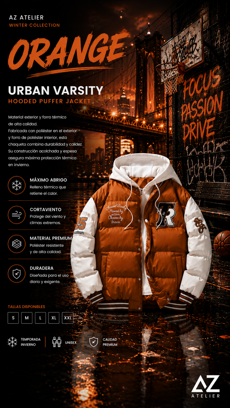 Urban Varsity Hooded Puffer Jacket
